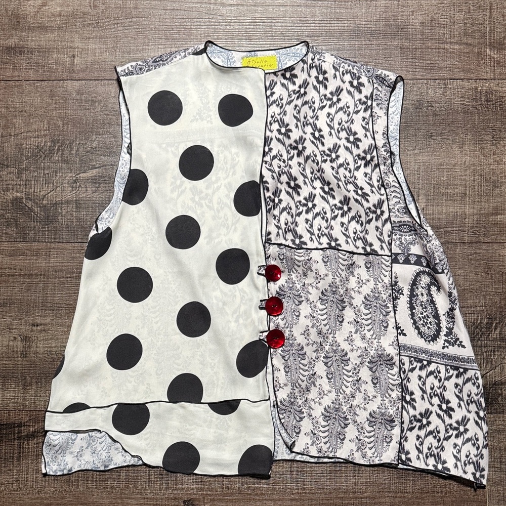 Giselle Shepatin Polka Dot and Paisley Patchwork Vest with Red Accents